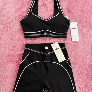ALO Yoga Black Sports Bra with White Accents